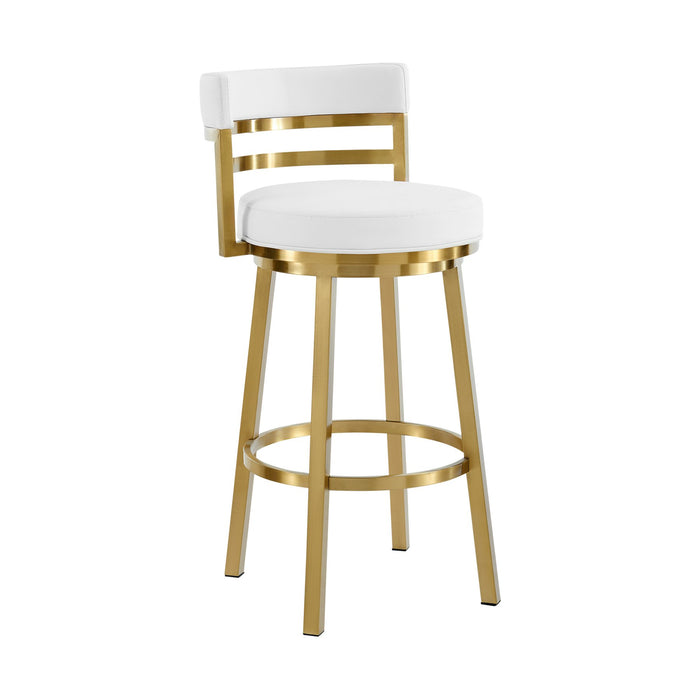 Madrid 26" Swivel Counter Stool in Gold Brushed Stainless Steel with White Faux Leather