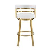 Madrid 26" Swivel Counter Stool in Gold Brushed Stainless Steel with White Faux Leather - Furniture City (CA)l