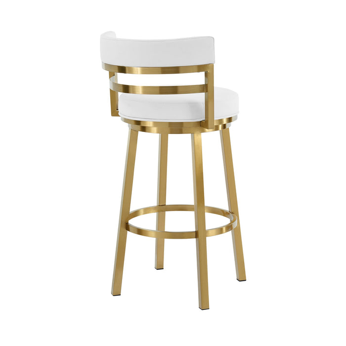 Madrid 26" Swivel Counter Stool in Gold Brushed Stainless Steel with White Faux Leather