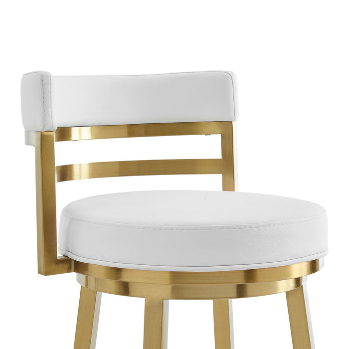 Madrid 26" Swivel Counter Stool in Gold Brushed Stainless Steel with White Faux Leather