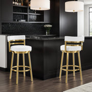 Madrid 30" Swivel Bar Stool in Gold Brushed Stainless Steel with White Faux Leather - Furniture City (CA)l