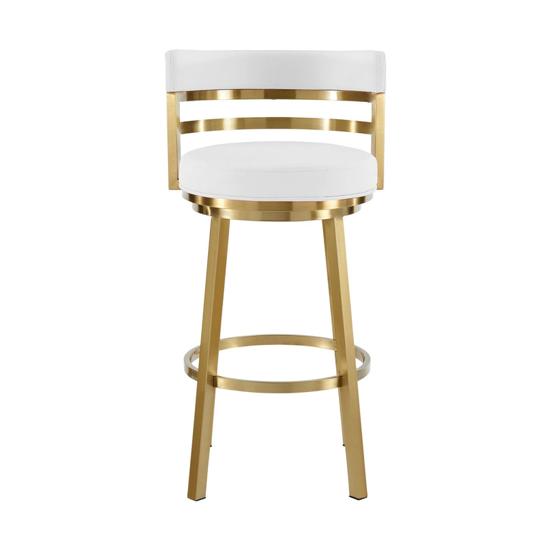 Madrid 30" Swivel Bar Stool in Gold Brushed Stainless Steel with White Faux Leather - Furniture City (CA)l