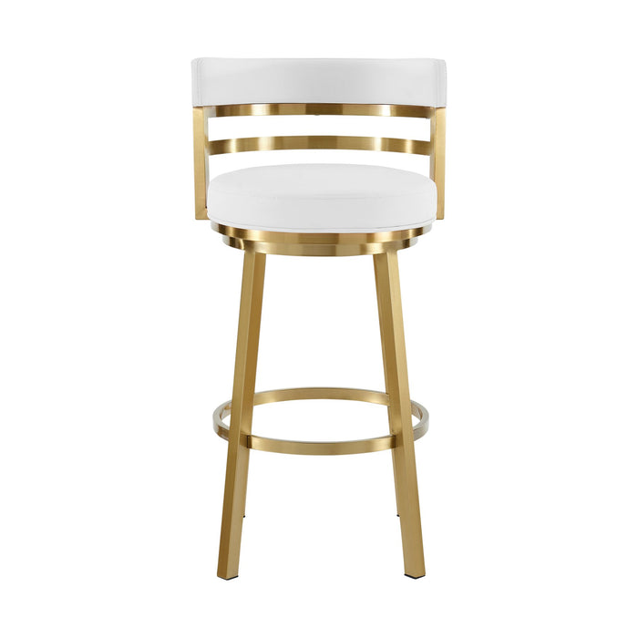 Madrid 30" Swivel Bar Stool in Gold Brushed Stainless Steel with White Faux Leather