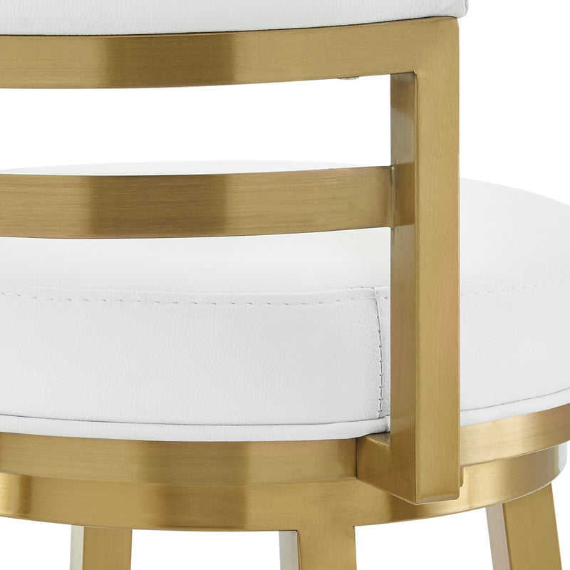 Madrid 30" Swivel Bar Stool in Gold Brushed Stainless Steel with White Faux Leather - Furniture City (CA)l