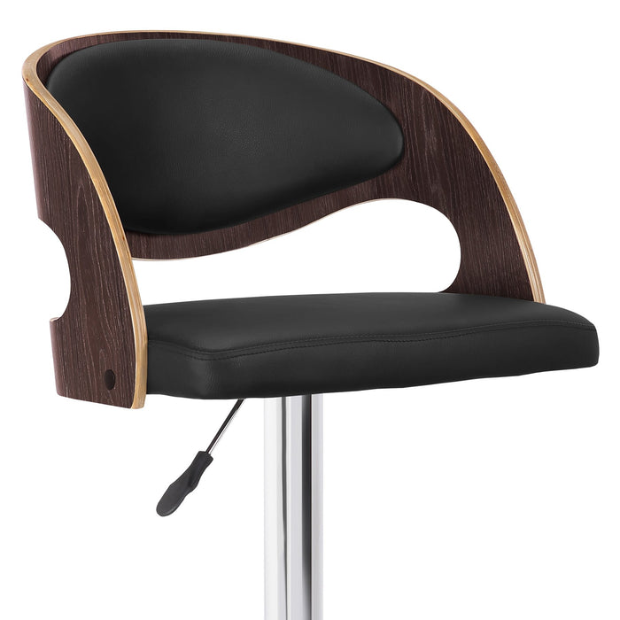 Malibu Swivel Barstool in Black Faux Leather with Dark Oak Wood Finish