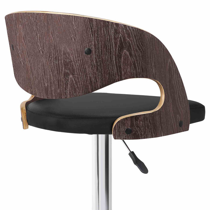 Malibu Swivel Barstool in Black Faux Leather with Dark Oak Wood Finish