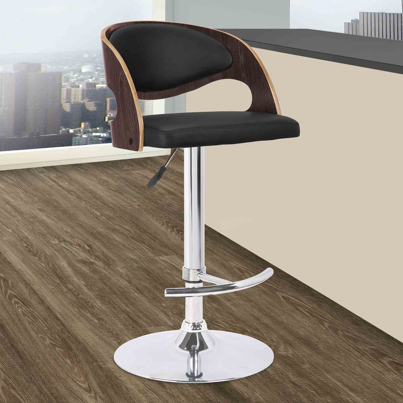 Malibu Swivel Barstool in Black Faux Leather with Dark Oak Wood Finish - Furniture City (CA)l