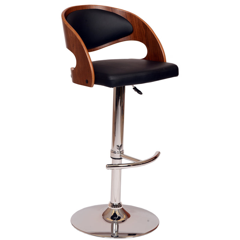 Malibu Swivel Barstool In Black PU/ Walnut Veneer and Chrome Base - Furniture City (CA)l