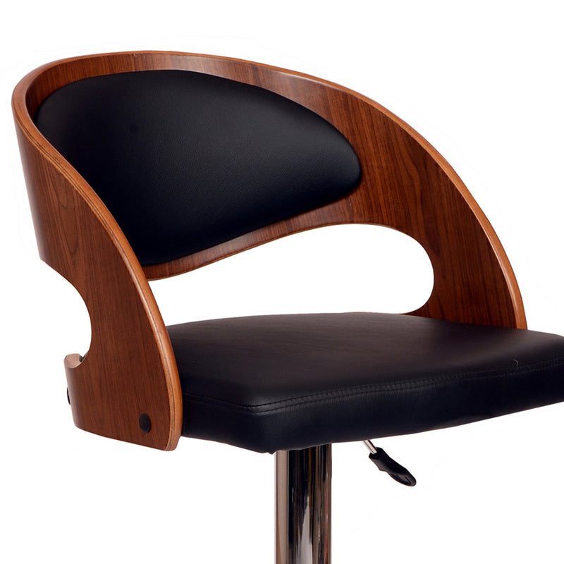 Malibu Swivel Barstool In Black PU/ Walnut Veneer and Chrome Base - Furniture City (CA)l