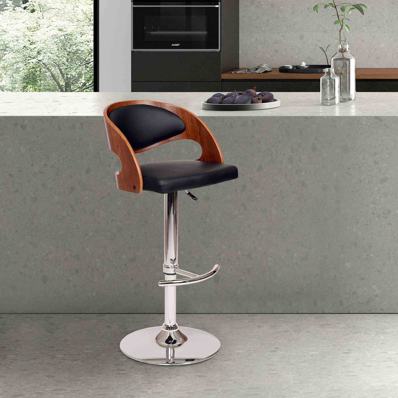 Malibu Swivel Barstool In Black PU/ Walnut Veneer and Chrome Base - Furniture City (CA)l