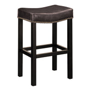 Tudor 26" Backless Stationary Barstool In Antique Brown Bonded Leather With Nailhead Accents - Furniture City (CA)l