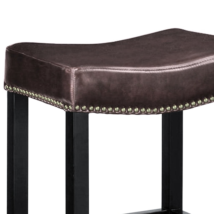 Tudor 26" Backless Stationary Barstool In Antique Brown Bonded Leather With Nailhead Accents