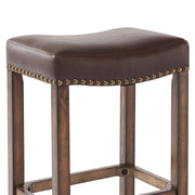 Tudor 26" Counter Height Wood Backless Barstool in Chestnut Finish and Kahlua Faux Leather - Furniture City (CA)l