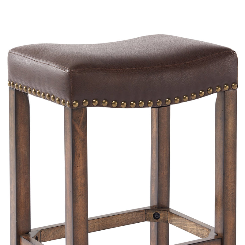 Tudor 26" Counter Height Wood Backless Barstool in Chestnut Finish and Kahlua Faux Leather - Furniture City (CA)l