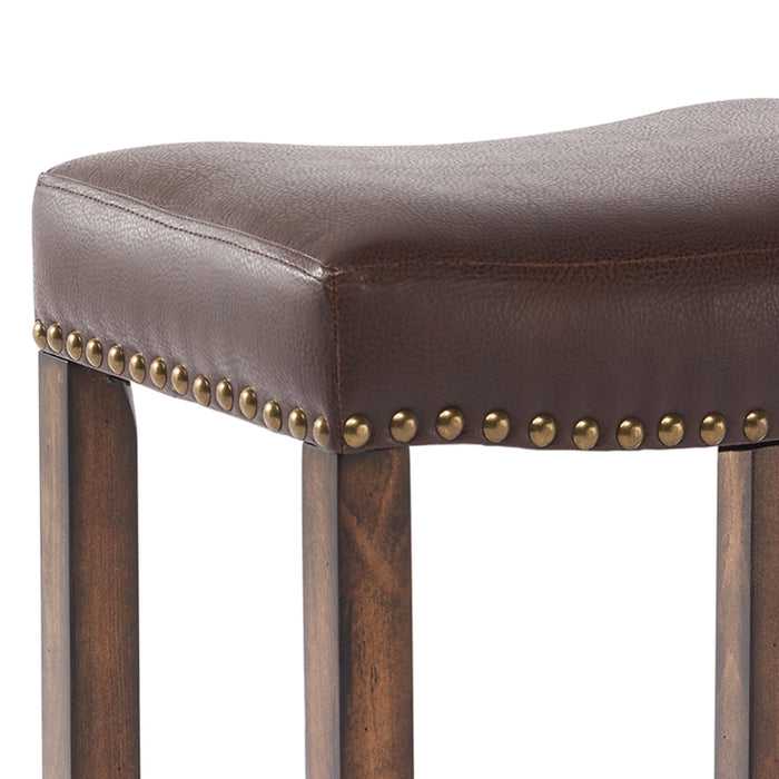 Tudor 26" Counter Height Wood Backless Barstool in Chestnut Finish and Kahlua Faux Leather