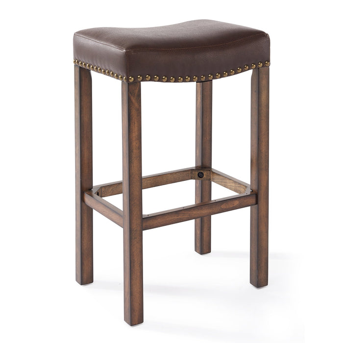 Tudor 30" Bar Height Wood Backless Barstool in Chestnut Finish and Kahlua Faux Leather