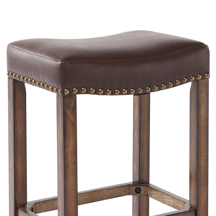 Tudor 30" Bar Height Wood Backless Barstool in Chestnut Finish and Kahlua Faux Leather