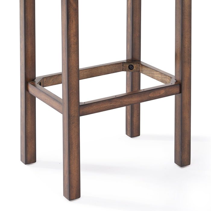 Tudor 30" Bar Height Wood Backless Barstool in Chestnut Finish and Kahlua Faux Leather