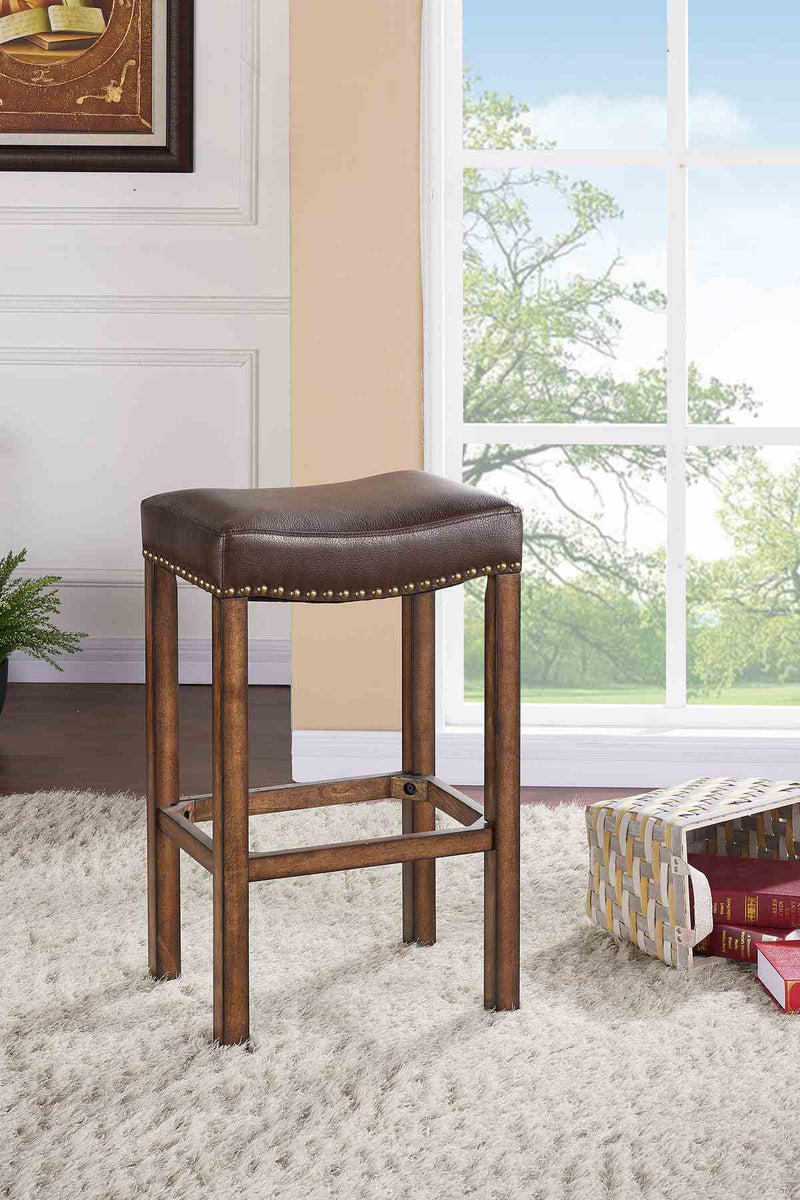 Tudor 30" Bar Height Wood Backless Barstool in Chestnut Finish and Kahlua Faux Leather - Furniture City (CA)l