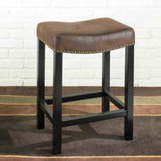 Tudor 30" Backless Stationary Barstool in Wrangler Brown Fabric with Nailhead Accents - Furniture City (CA)l