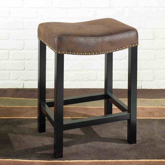 Tudor 30" Backless Stationary Barstool in Wrangler Brown Fabric with Nailhead Accents