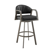Marcie 26" Swivel Counter Stool in Mineral Finish and Vintage Black Faux Leather - Furniture City (CA)l