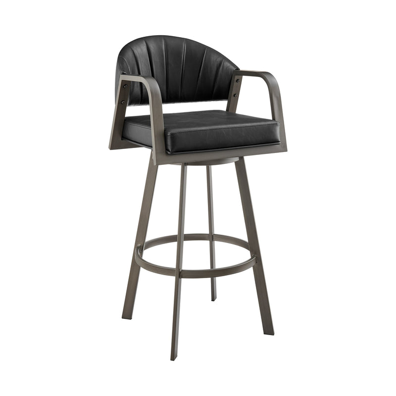 Marcie 26" Swivel Counter Stool in Mineral Finish and Vintage Black Faux Leather - Furniture City (CA)l