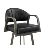 Marcie 26" Swivel Counter Stool in Mineral Finish and Vintage Black Faux Leather - Furniture City (CA)l