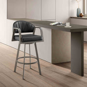 Marcie 30" Swivel Bar Stool in Mineral Finish and Vintage Black Faux Leather - Furniture City (CA)l