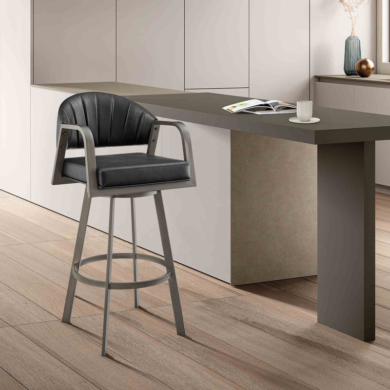 Marcie 30" Swivel Bar Stool in Mineral Finish and Vintage Black Faux Leather - Furniture City (CA)l