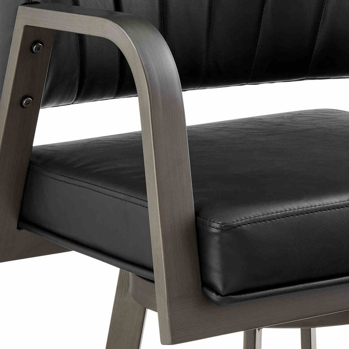 Marcie 30" Swivel Bar Stool in Mineral Finish and Vintage Black Faux Leather