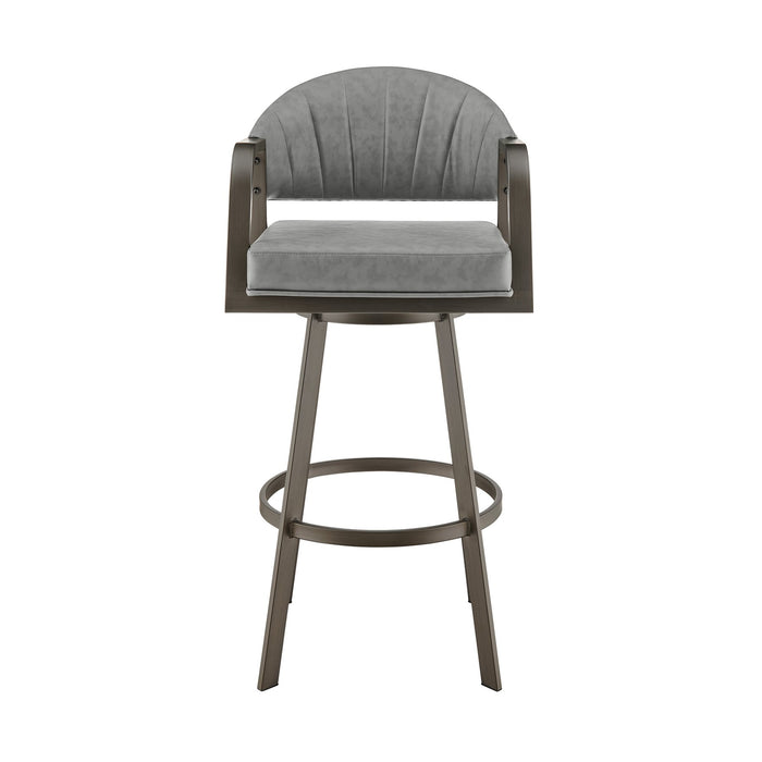 Marcie 26" Swivel Counter Stool in Mineral Finish and Vintage Gray Faux Leather