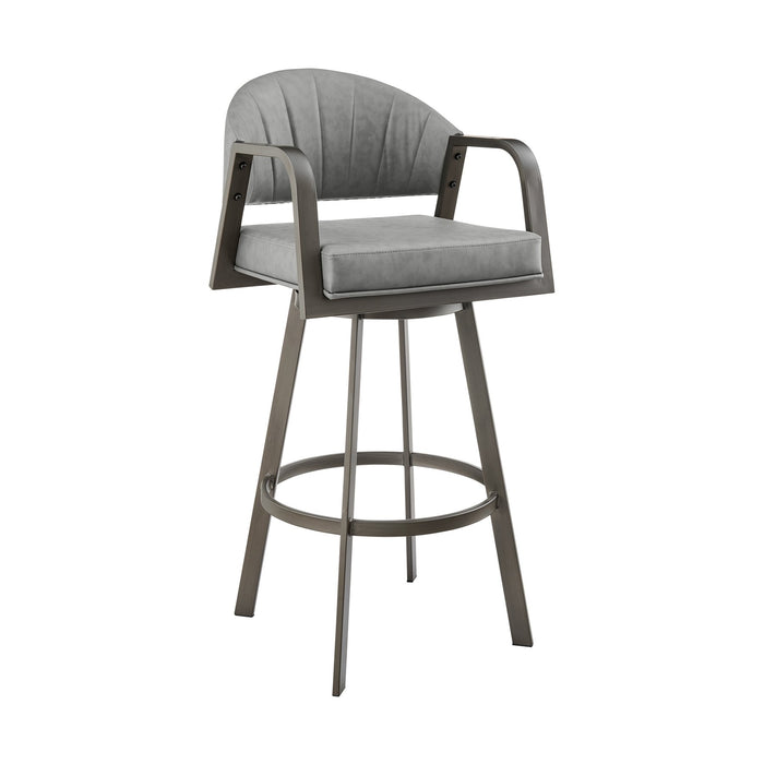 Marcie 30" Swivel Bar Stool in Mineral Finish and Vintage Gray Faux Leather