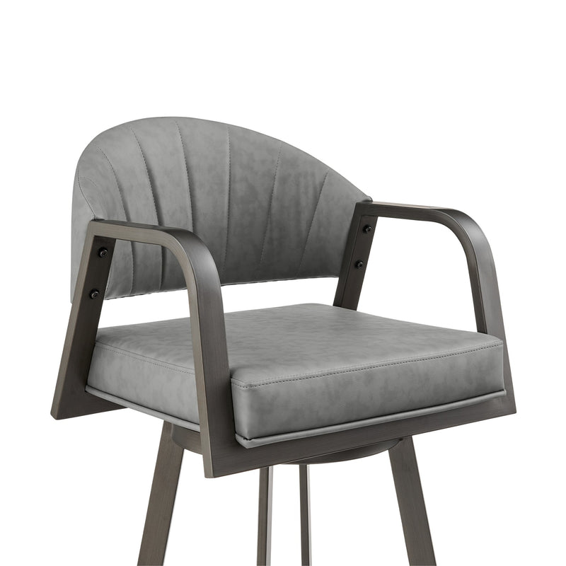 Marcie 30" Swivel Bar Stool in Mineral Finish and Vintage Gray Faux Leather - Furniture City (CA)l