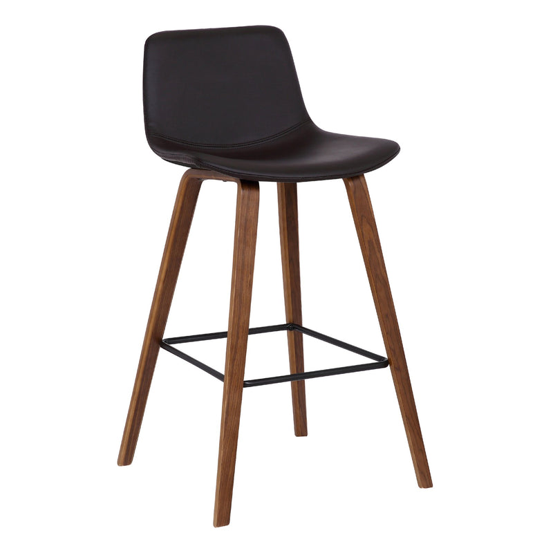 Maddie Contemporary 26" Barstool in Walnut Wood Finish and Brown Faux Leather - Furniture City (CA)l