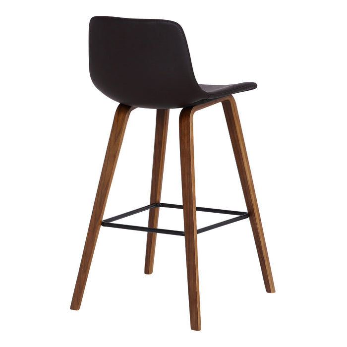 Maddie Contemporary 26" Barstool in Walnut Wood Finish and Brown Faux Leather