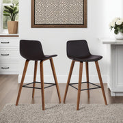 Maddie Contemporary 26" Barstool in Walnut Wood Finish and Brown Faux Leather - Furniture City (CA)l