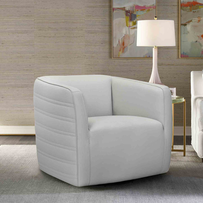 Melanie Swivel Dove Gray Genuine Leather Barrel Chair