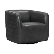 Melanie Swivel Pewter Genuine Leather Barrel Chair - Furniture City (CA)l