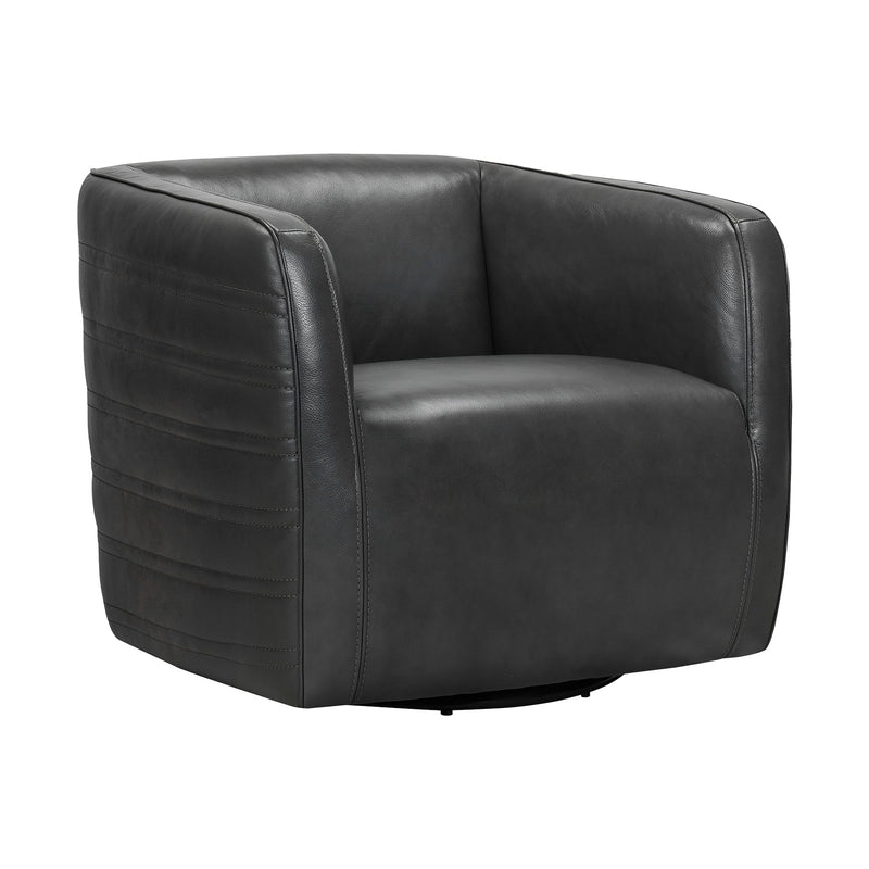 Melanie Swivel Pewter Genuine Leather Barrel Chair - Furniture City (CA)l