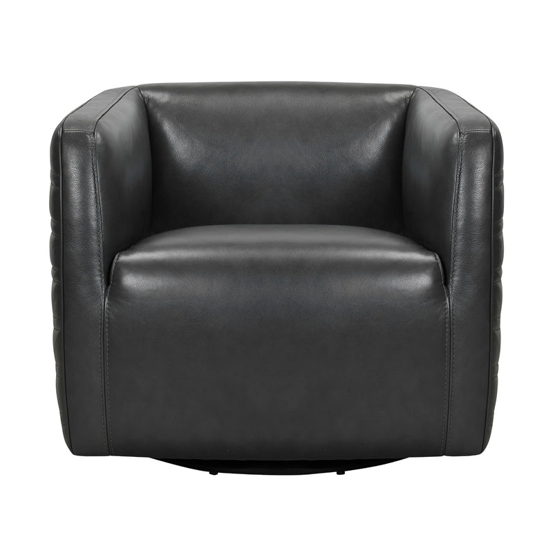 Melanie Swivel Pewter Genuine Leather Barrel Chair - Furniture City (CA)l
