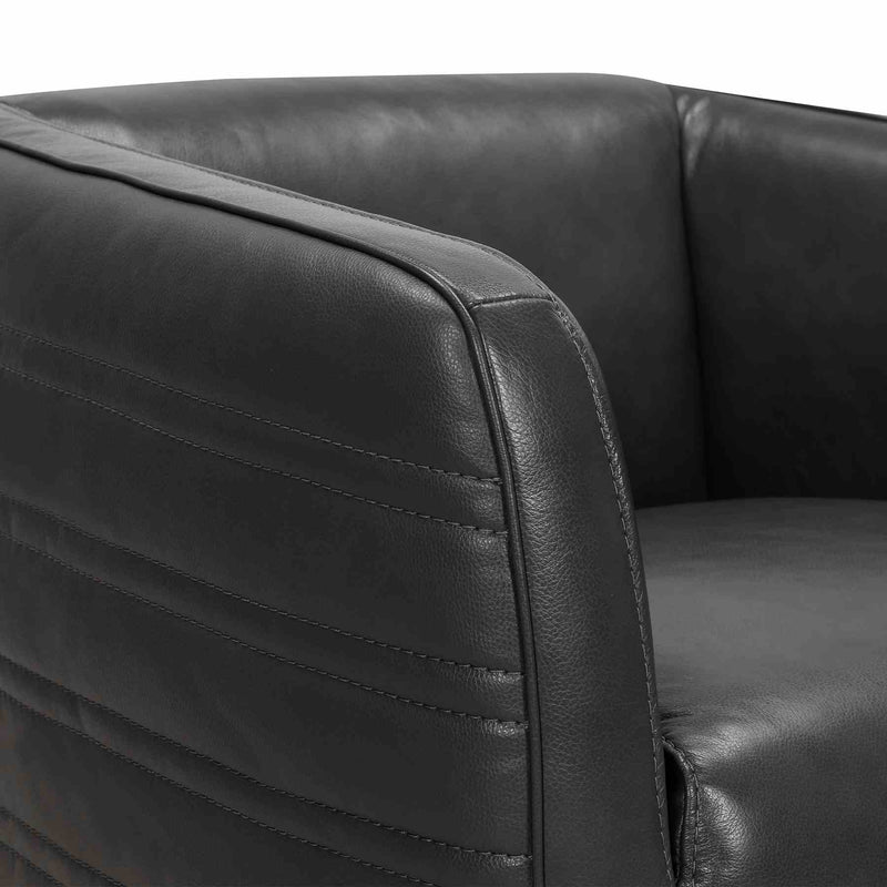 Melanie Swivel Pewter Genuine Leather Barrel Chair - Furniture City (CA)l
