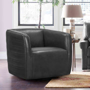 Melanie Swivel Pewter Genuine Leather Barrel Chair - Furniture City (CA)l