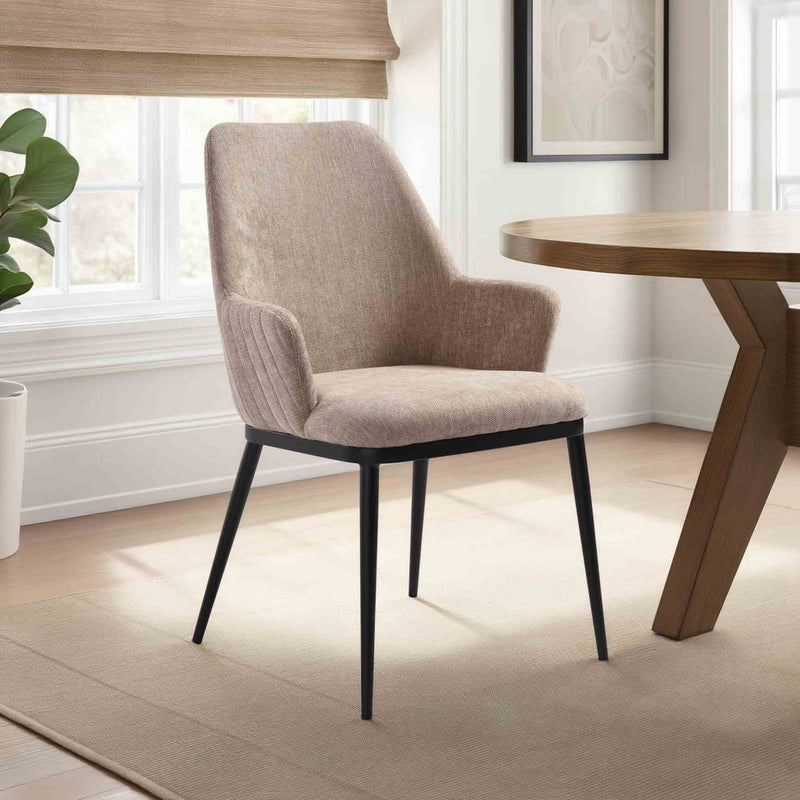 Mae Modern Almond Upholstered Dining Chair with Curved Back and Arms – Set of 2 - Furniture City (CA)l