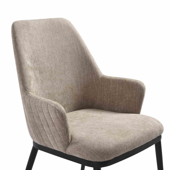 Mae Modern Almond Upholstered Dining Chair with Curved Back and Arms – Set of 2