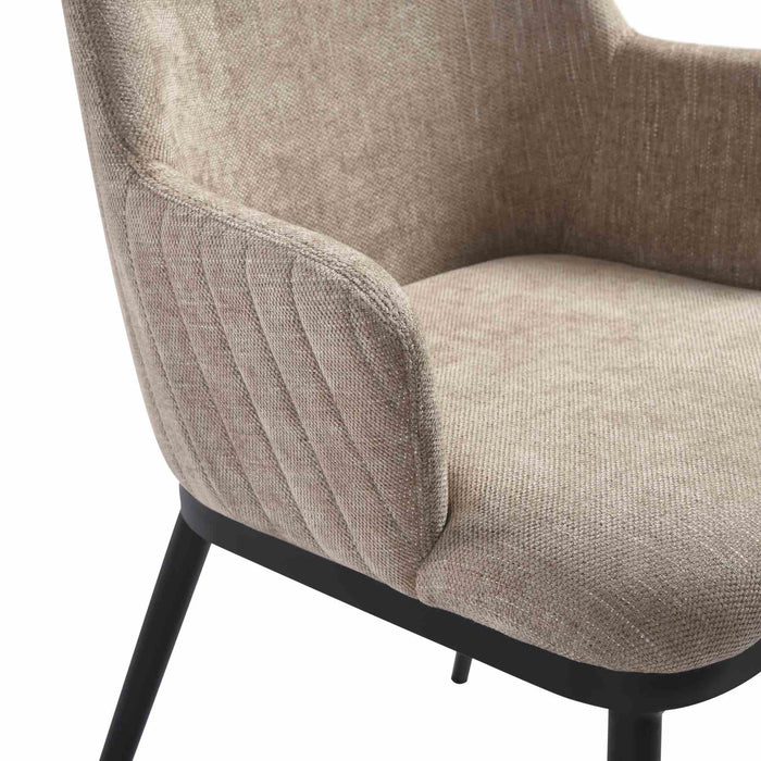 Mae Modern Almond Upholstered Dining Chair with Curved Back and Arms – Set of 2