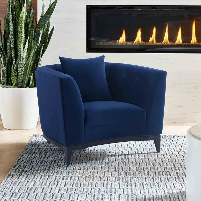 Melange Blue Velvet Upholstered Accent Chair with Black Wood Base - Furniture City (CA)l