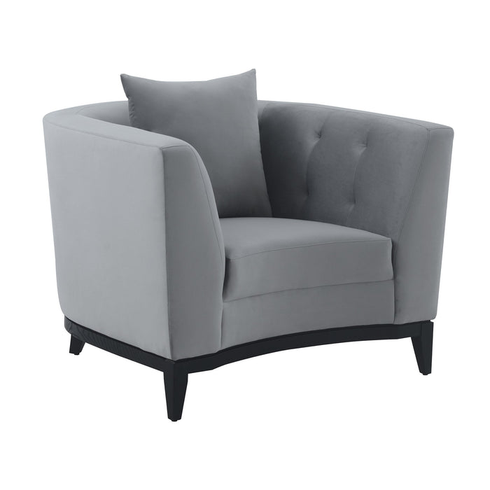 Melange Gray Velvet Accent Chair with Black Wood Base