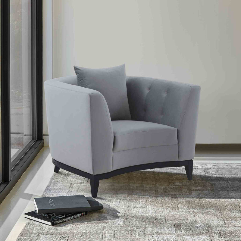 Melange Gray Velvet Accent Chair with Black Wood Base - Furniture City (CA)l
