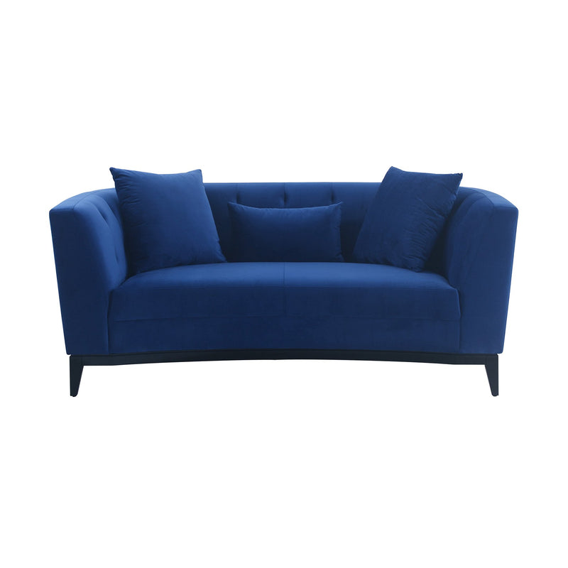 Melange Blue Velvet Upholstered Loveseat with Black Wood Base - Furniture City (CA)l